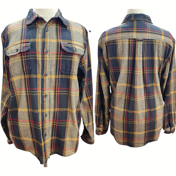 Orvis Shacket XL Men Brown Plaid Flannel Cotton Button Front Outdoor Camp Cabin - Picture 2 of 16